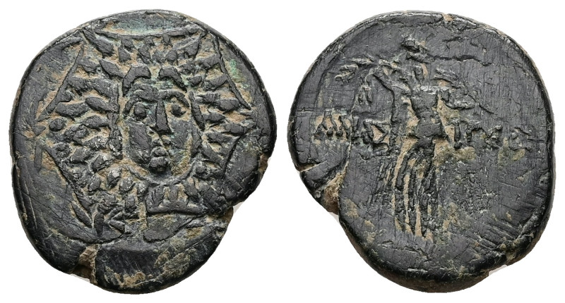 Paphlagonia, Amastris. Ae, 7.02 g 23.11 mm. Circa 85-65 BC.
Obv: Aegis.
Rev: AMA...