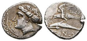 Paphlagonia, Sinope. AR Drachm, 6.05 g 20.37 mm. Circa 330-300 BC. Magistrate Ikesio. 
Obv: Head of the nymph Sinope to left, her hair bound in a sakk...