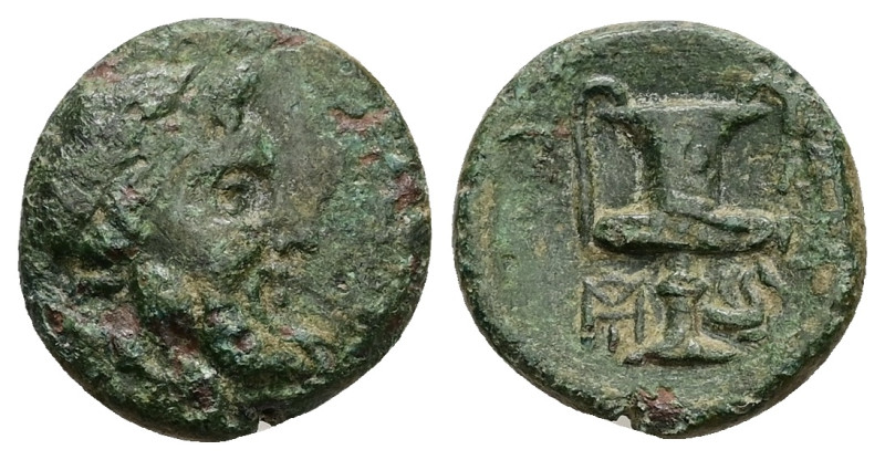 Mysia, Lampsakos. Ae, 3.76 g 16.77 mm. Circa 190-85 BC.
Obv: Bearded head of Pri...