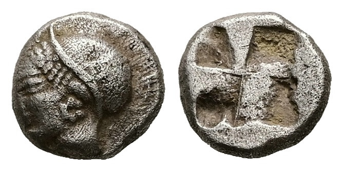 Ionia, Phokaia. AR Diobol, 1.32 g 9.45 mm. Circa 521-478 BC.
Obv: Archaic female...