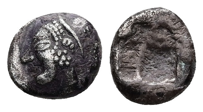 Ionia, Phokaia. AR Diobol, 1.26 g 10.22 mm. Circa 521-478 BC.
Obv: Archaic femal...