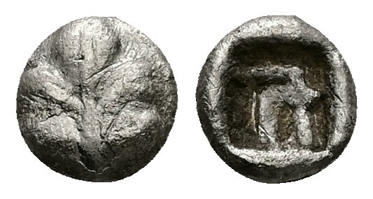 Caria, Rhodes. Kamiros. AR Hemiobol, 0.56 g 7.77 mm. Circa 500-460 BC.
Obv: Fig ...