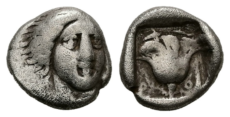 Caria, Rhodos. AR Hemidrachm, 1.80 g 11.53 mm. Circa 408/7-394 BC.
Obv: Head of ...