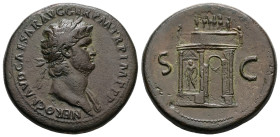 Nero, AD 54-68. AE, Sestertius. 28.39 g. 35.97 mm. Rome.
Obv: NERO CLAVDIVS CAESAR AVG GERM [P M TR P IMP P P]. Head of Nero, laureate, right.
Rev: ...