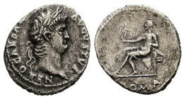 Nero, AD 54-68. AR, Denarius. 2.46 g. 19.19 mm. Rome.
Obv: NERO CAESAR AVGVSTVS. Head of Nero, laureate, right, with beard.
Rev: ROMA. Roma, helmeted ...