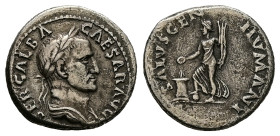 Galba, AD 68-69. AR, Denarius. 3.14 g. 18.30 mm. Rome. c. July 68-January 69.
Obv: IMP SER GALBA CAESAR AVG. Head of Galba, laureate, right.
Rev: SA...