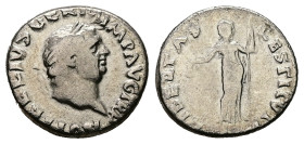 Vitellius, AD 69. AR, Denarius. 2.57 g. 17.71 mm. Rome.
Obv: A VITELLIVS GERM IMP AVG TR P. Head of Vitellius, laureate, right.
Rev: LIBERTAS RESTITVT...