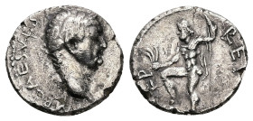Vespasian, AD 69-79. AR, Denarius. 3.43 g. 16.09 mm. Antiochia.
Obv: IMP CAES VESP AVG P M COS IIII. Head of Vespasian, laureate, right.
Rev: NEP RED....