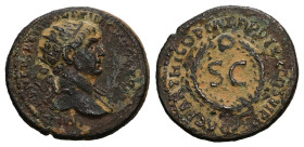 Trajan, AD 98-117. AE, Semis. 4.01 g. 20.89 mm. Rome, for use in Syria.
Obv: IMP CAES NER TRAIANO OPTIMO AVG GERM. Head of Trajan, radiate, right.
Rev...