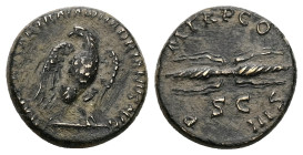 Hadrian, 117-138 AD. AE, Quadrans. 3.40 g. 17.40 mm. Rome.
Obv: IMP CAESAR TRAIAN HADRIANVS AVG. Eagle standing left.
Rev: P M TR P COS III, S C. Thun...
