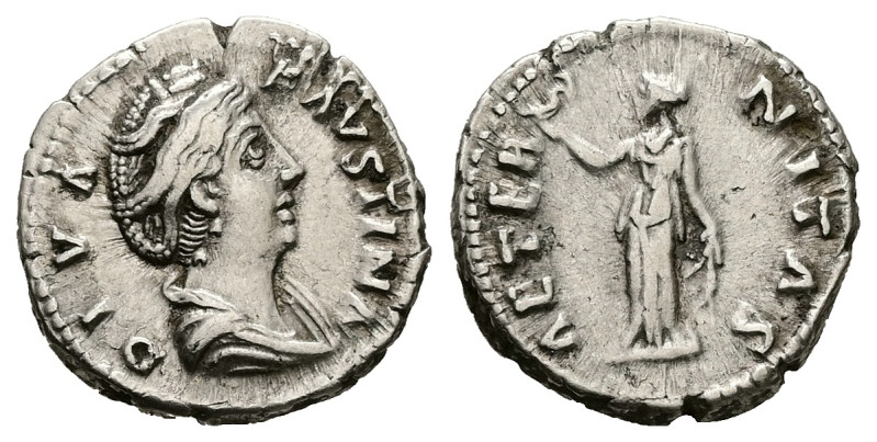 Diva Faustina, Died AD 140/1. AR, Denarius. 3.43 g. 17.87 mm. Rome.
Obv: DIVA FA...