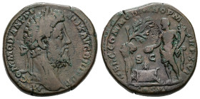 Commodus, AD 177-192. AE, Sestertius. 25.40 g. 31.73 mm. Rome.
Obv: M COMMOD ANT P FELIX AVG BRIT P P. Head of Commodus, laureate, right.
Rev: HERC CO...