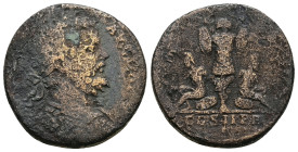 Septimius Severus, AD 193-211. AE, Sestertius. 23.08 g. 30.19 mm. Rome.
Obv: Bust of Septimius Severus, laureate, cuirassed, right.
Rev: [PART ARAB PA...