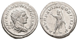Caracalla, AD 198-217. AR, Antoninianus. 5.50 g. 22.95 mm. Rome.
Obv: ANTONINVS PIVS AVG GERM. Bust of Caracalla, radiate, draped, cuirassed, right.
R...