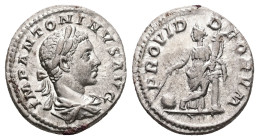 Elagabalus, AD 218-222. AR, Denarius. 3.22 g. 18.24 mm. Rome.
Obv: IMP ANTONINVS AVG. Bust of Elagabalus, laureate, draped, right.
Rev: PROVID DEORVM....