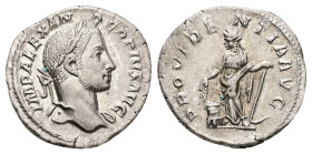 Severus Alexander, AD 222-235. AR, Denarius. 3.08 g. 19.47 mm. Rome.
Obv: IMP ALEXANDER PIVS AVG. Head of Severus Alexander, laureate, right.
Rev: PRO...