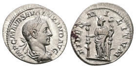 Severus Alexander, AD 222-235. AR, Denarius. 3.17 g. 19.72 mm. Rome.
Obv: IMP C M AVR SEV ALEXAND AVG. Bust of Severus Alexander, laureate, draped, ri...