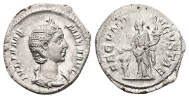 Julia Mamaea, AD 222-235. AR, Denarius. 2.66 g. 20.33 mm. Rome.
Obv: IVLIA MAMAEA AVG. Bust of Julia Mamaea, diademed, draped, right.
Rev: FECVND AVGV...