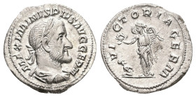 Maximinus I, AD 235-238. AR, Denarius. 2.73 g. 19.85 mm. Rome.
Obv: MAXIMINVS PIVS AVG GERM. Bust of Maximinus I, laureate, draped, cuirassed, right.
...