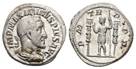 Maximinus I, AD 235-238. AR, Denarius. 3.19 g. 19.75 mm. Rome.
Obv: IMP MAXIMINVS PIVS AVG. Bust of Maximinus I, laureate, draped, cuirassed, right.
R...