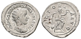 Gordian III, AD 238-244. AR, Antoninianus. 3.91 g. 24.02 mm. Antiochia.
Obv: IMP GORDIANVS PIVS FEL AVG. Bust of Gordian III, radiate, draped, cuirass...