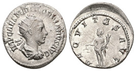 Gordian III, AD 238-244. AR, Antoninianus. 4.00 g. 22.70 mm. Rome.
Obv: IMP CAES M ANT GORDIANVS AVG. Bust of Gordian III, radiate, draped, cuirassed,...