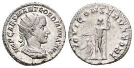 Gordian III, AD 238-244. AR, Antoninianus. 4.29 g. 20.88 mm. Rome.
Obv: IMP CAES M ANT GORDIANVS AVG. Bust of Gordian III, radiate, draped, cuirassed,...