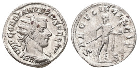 Gordian III, AD 238-244. AR, Antoninianus. 4.29 g. 22.52 mm. Antioch.
Obv: IMP GORDIANVS PIVS FEL AVG. Bust of Gordian III, radiate, draped, cuirassed...