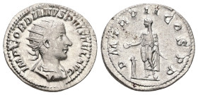 Gordian III, AD 238-244. AR, Antoninianus. 4.35 g. 22.56 mm. Rome.
Obv: IMP GORDIANVS PIVS FEL AVG. Bust of Gordian III, radiate, draped, cuirassed, r...