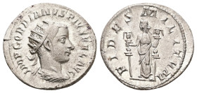 Gordian III, AD 238-244. AR, Antoninianus. 4.42 g. 23.49 mm. Antiochia.
Obv: IMP GORDIANVS PIVS FEL AVG. Bust of Gordian III, radiate, draped, cuirass...