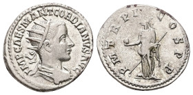 Gordian III, AD 238-244. AR, Antoninianus. 4.87 g. 22.53 mm. Rome.
Obv: IMP CAES M ANT GORDIANVS AVG. Bust of Gordian III, radiate, draped, cuirassed,...