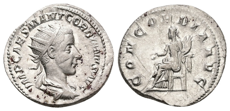 Gordian III, AD 238-244. AR, Antoninianus. 4.87 g. 22.67 mm. Rome.
Obv: IMP CAES...