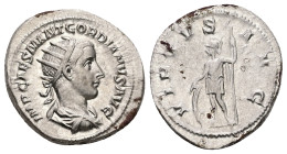 Gordian III, AD 238-244. AR, Antoninianus. 5.07 g. 24.05 mm. Rome.
Obv: IMP CAES M ANT GORDIANVS AVG. Bust of Gordian III, radiate, draped, cuirassed,...