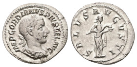 Gordian III, AD 238-244. AR, Denarius. 2.55 g. 20.81 mm. Rome.
Obv: IMP GORDIANVS PIVS FEL AVG: Bust of Gordian III, laureate, draped, cuirassed, righ...