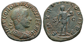 Gordian III, AD 238-244. AE, Sestertius. 17.18 g. 31.29 mm. Rome.
Obv: IMP GORDIANVS PIVS FEL AVG. Bust of Gordian III, laureate, draped, cuirassed, ...