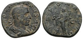 Philip I, AD 244-249. AE, Sestertius. 18.88 g. 29.34 mm. Rome.
Obv: IMP M IVL PHILIPPVS AVG. Bust of Philip, laureate, draped, cuirassed, right.
Rev: ...