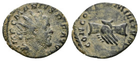 Marius, Romano-Gallic usurper, AD 269. AE, Antoninianus. 2.32 g. 19.72 mm. Treveri.
Obv: IMP C MARIVS P F AVG. Bust of Marius, radiate, cuirassed, rig...