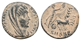 Divus Constantine I, Died AD 337. AE, Follis. 1.36 g. 15.56 mm. Nicomedia.
Obv: DV CONSTANTINVS PT AVGG. Bust of Constantine I, veiled, draped, cuiras...