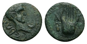 Troas, Abydus. Augustus, AD 27 BC-14 AD. AE. 1.28 g. 13.07 mm.
Obv: ϹƐΒΑϹ[ΤΟΥ]. Bare head of Augustus, right; to right, crescent
Rev: ΑΒ[Υ]. Lyre.
...