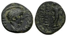 Lydia, Blaundus. Nero Caesar (c. AD 55). AE. 3.75 g. 19.47 mm. Reign of Claudius. Magistrate, Ti(berius) Claudius Kalligenes.
Obv: ΝΕΡΩΝ ΚΑΙΣΑΡ. Drape...