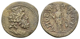Phrygia, Amorium. Time of Antoninus Pius to Commodus, AD 138-192. AE. 4.07 g. 21.35 mm.
Obv: Draped bust of Serapis left, polos on head. 
Rev: AMOΡIAN...
