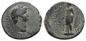 Phrygia, Prymnessus. Nero, 54-68. AE. 5.37 g. 21.32 mm. Klaudios Mithridates, magistrate.
Obv: Ν[ΕΡΩΝΑ ΚΑΙΣΑ]ΡΑ ΠΡΥΜΝΗΣΣΕΙΣ. Laureate head of Nero, r...