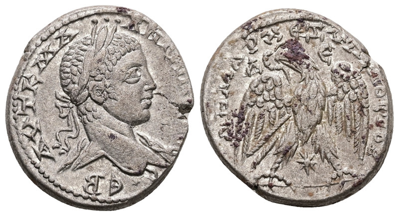 Syria, Antioch. Elagabalus, AD 218-222. AR, Tetradrachm. 13.76 g. 27.71 mm.
Obv...