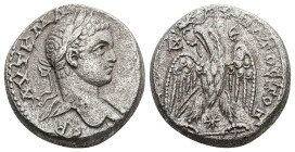 Syria, Antioch. Elagabalus, AD 218-222. AR, Tetradrachm. 16.30 g. 24.94 mm.
Obv: ΑΥΤ Κ Μ Α [ΑΝΤωΝΕΙΝΟϹ ϹΕΒ]. Laureate head of Elagabalus, right, with...