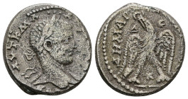 Syria, Antioch. Elagabalus, AD 218-222. AR, Tetradrachm. 12.49 g. 25.52 mm.
Obv: ΑΥΤ Κ Μ Α Α[ΝΤωΝΕΙΝΟϹ ϹΕΒ]. Laureate head of Elagabalus, right, with...