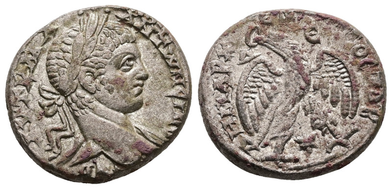 Syria, Antioch. Elagabalus, AD 218-222. AR, Tetradrachm. 12.51 g. 25.43 mm.
Obv:...