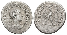 Syria, Antioch. Gordian III, AD 238-244. AR, Tetradrachm. 12.14 g. 27.98 mm.
Obv: ΑΥΤΟΚ Κ Μ ΑΝΤ ΓΟΡΔΙΑΝΟϹ ϹΕΒ. Laureate, draped and cuirassed bust of ...