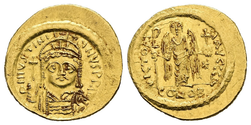 Justinian I, AD 527-565. AV, Solidus. 4.47 g. 21.61 mm. Constantinople.
Obv: DNI...