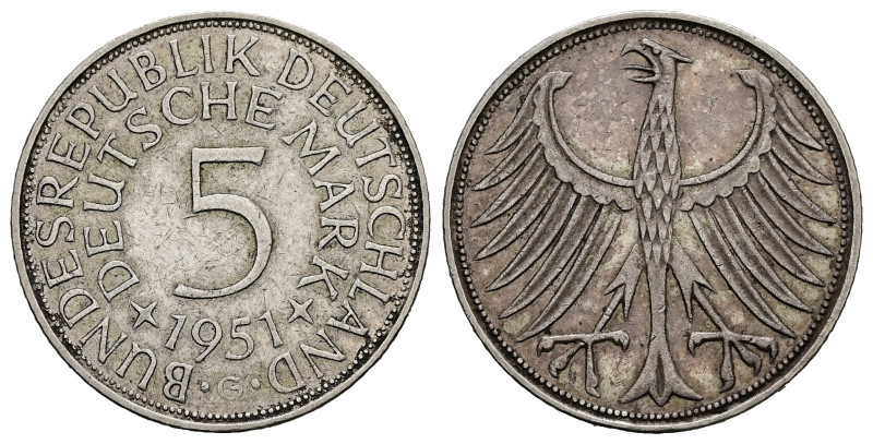 Bundesrepublik Deutschland. 5 Deutsche Mark. 11.07 g. 29.07 mm. 1951.
Very Fine.