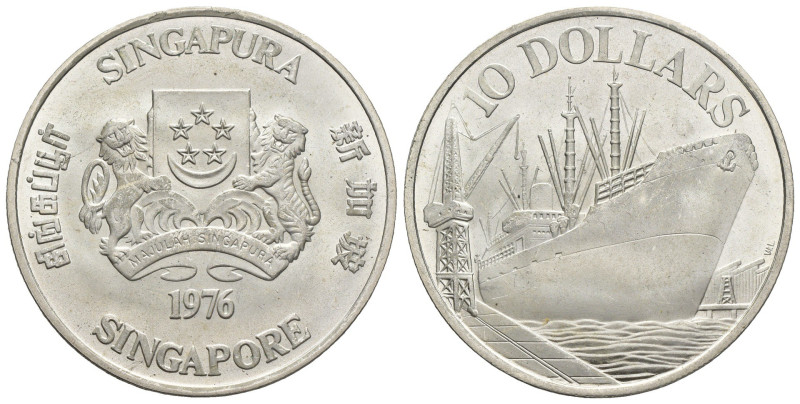 Singapore - 10 Dollars 1976 - 10 anniversario Indipendenza - Ag (500) - KM# 15
...